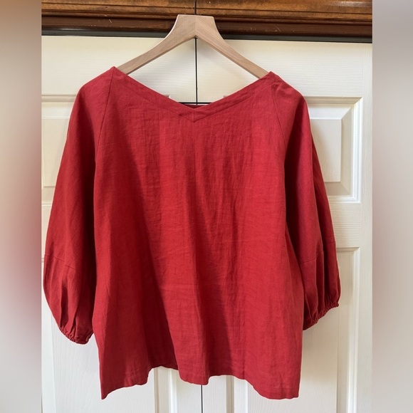 Loft Petites Linen Blend Puff Sleeve Blouse size Small Petite - Picture 3 of 8